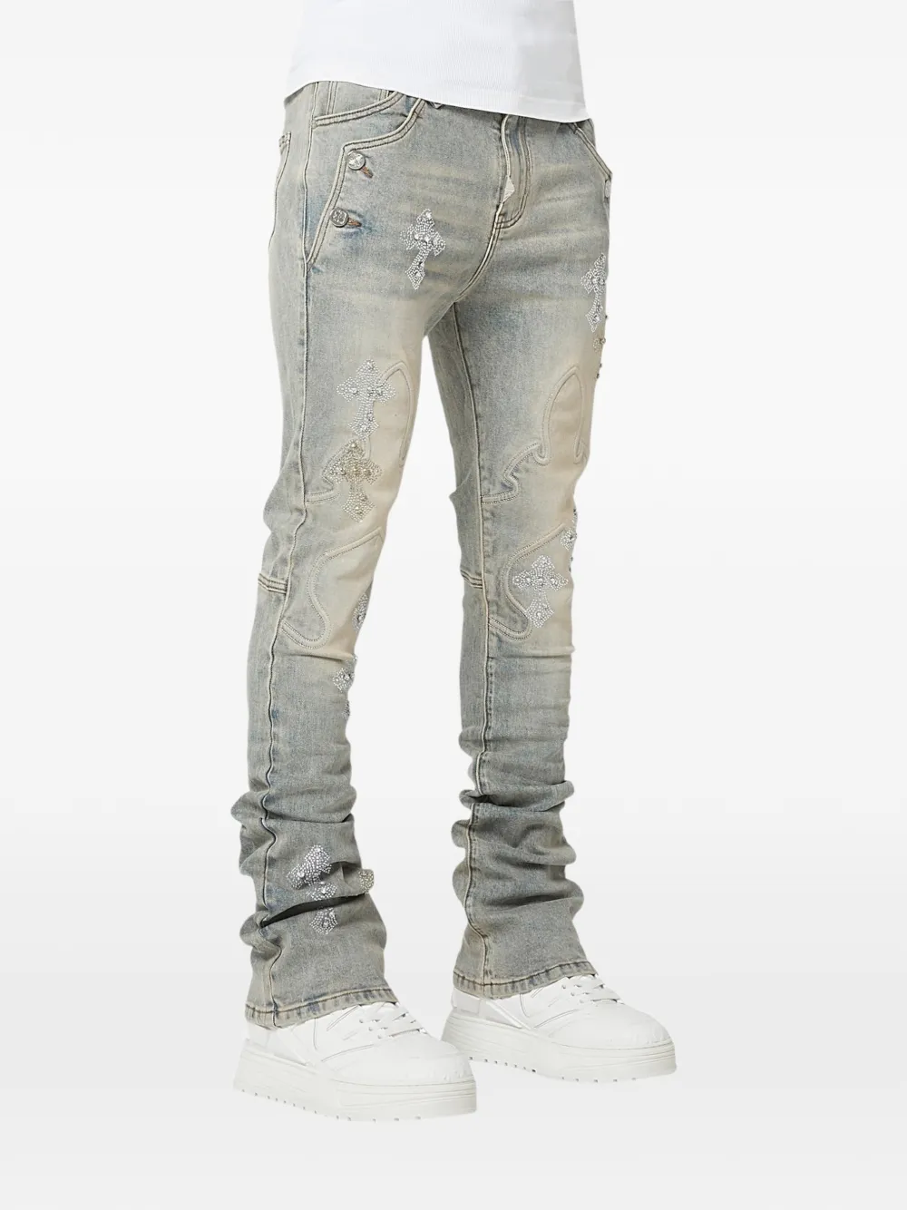 GUAPI Jeans verfraaid met stras Blauw