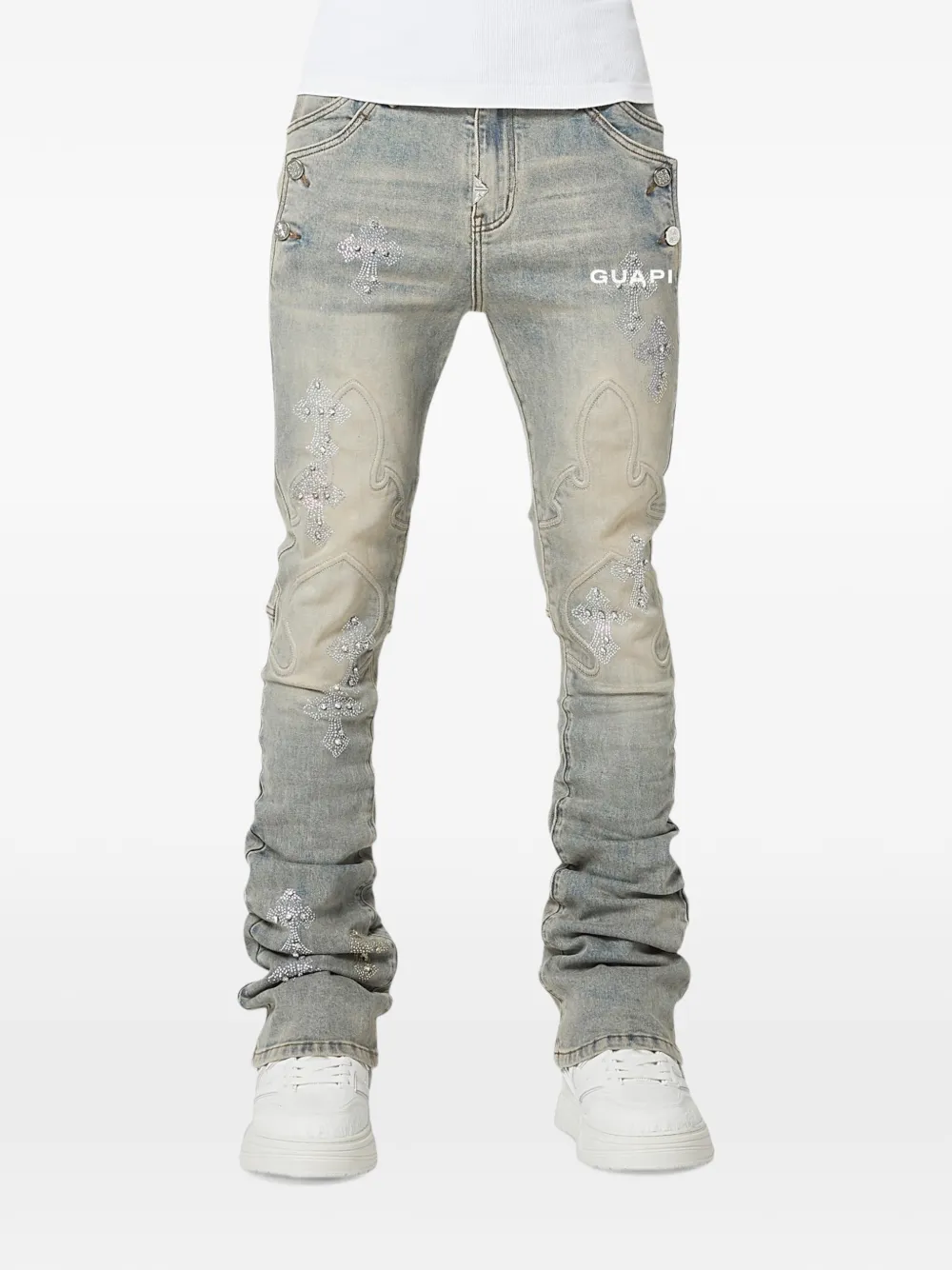GUAPI Jeans verfraaid met stras Blauw