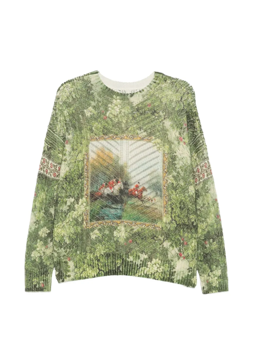 JEi'S landscape-print chevron-knit sweater