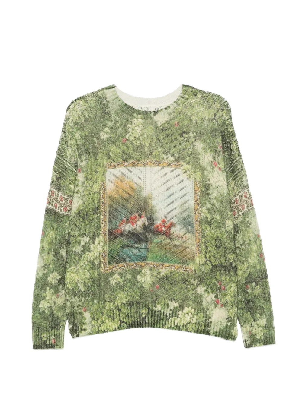 JEi'S landscape-print chevron-knit sweater - Verde
