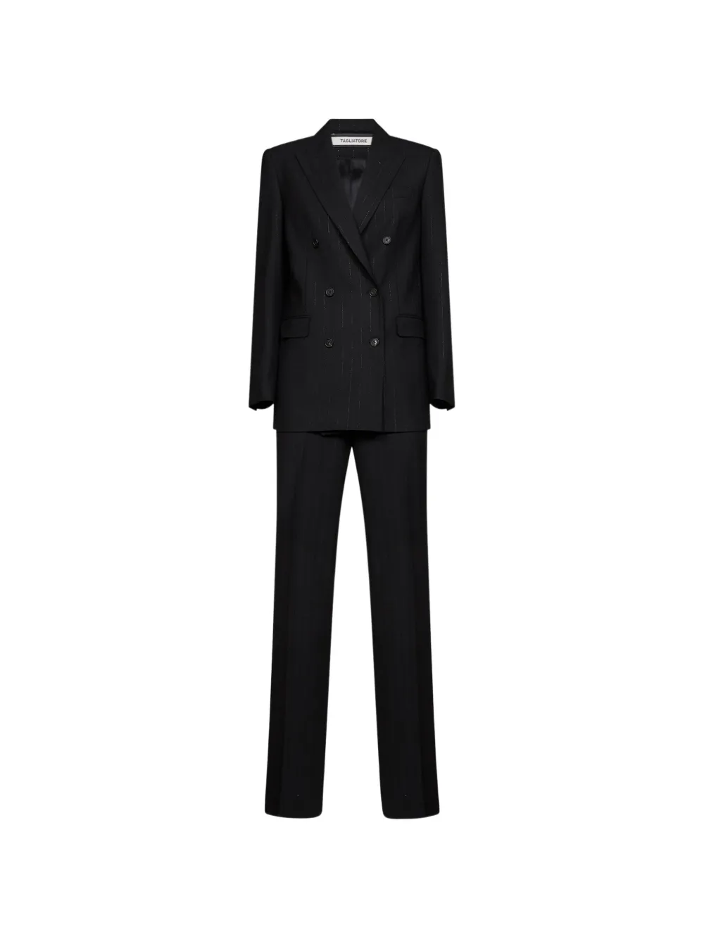 Tagliatore Jasmine Lamé-pinstriped Double-breasted Suit In Black