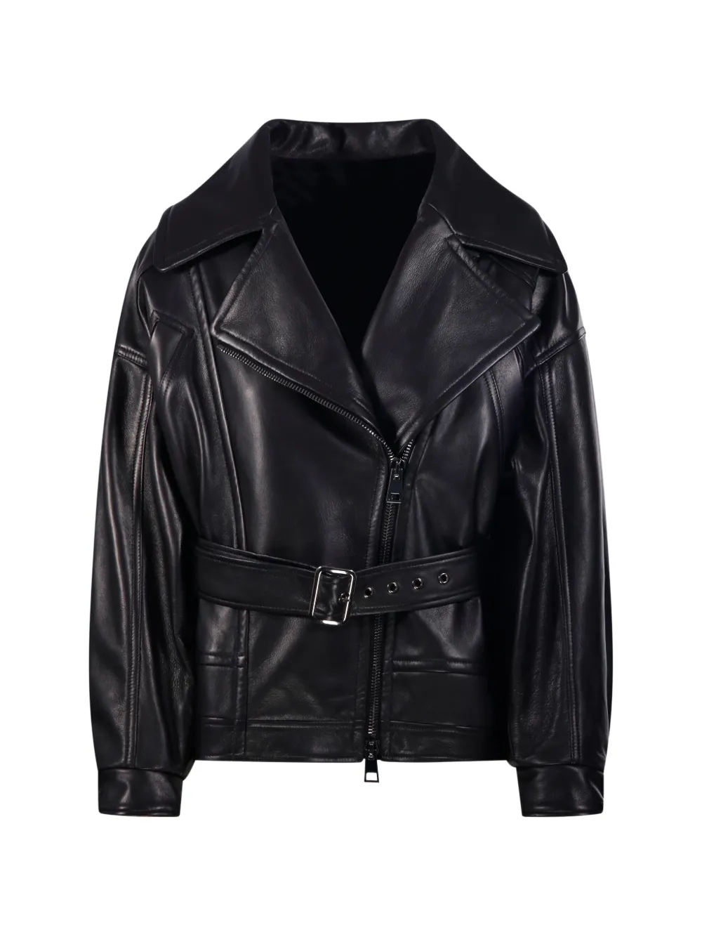 Blancha Belted Leather Jacket In Black