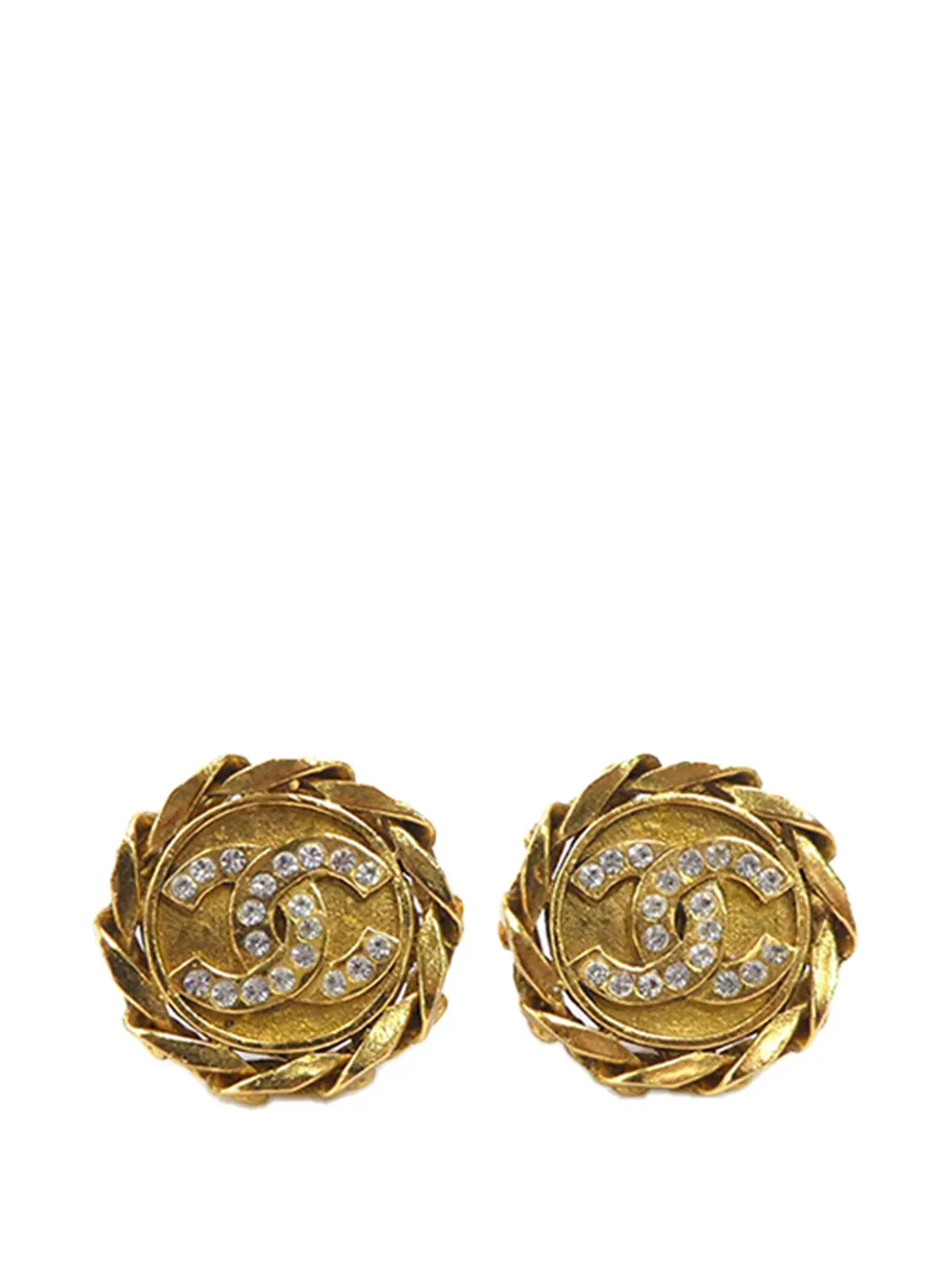 CHANEL Pre-Owned 1980-1990 CC Gold Plated and Strass Round Clip On Earrings costume earrings - Oro