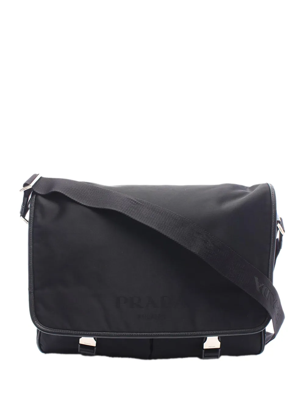 Prada Pre-Owned 2013-2026 Saffiano Trimmed Tessuto Double Buckle Messenger Bag crossbody bag - Schwarz