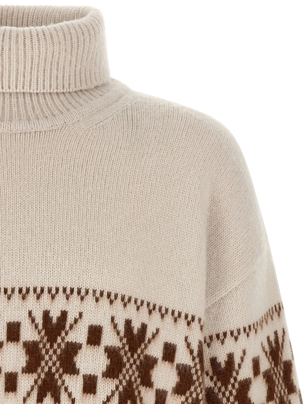 Kiton Trui met hoge hals en geometrisch jacquard Beige