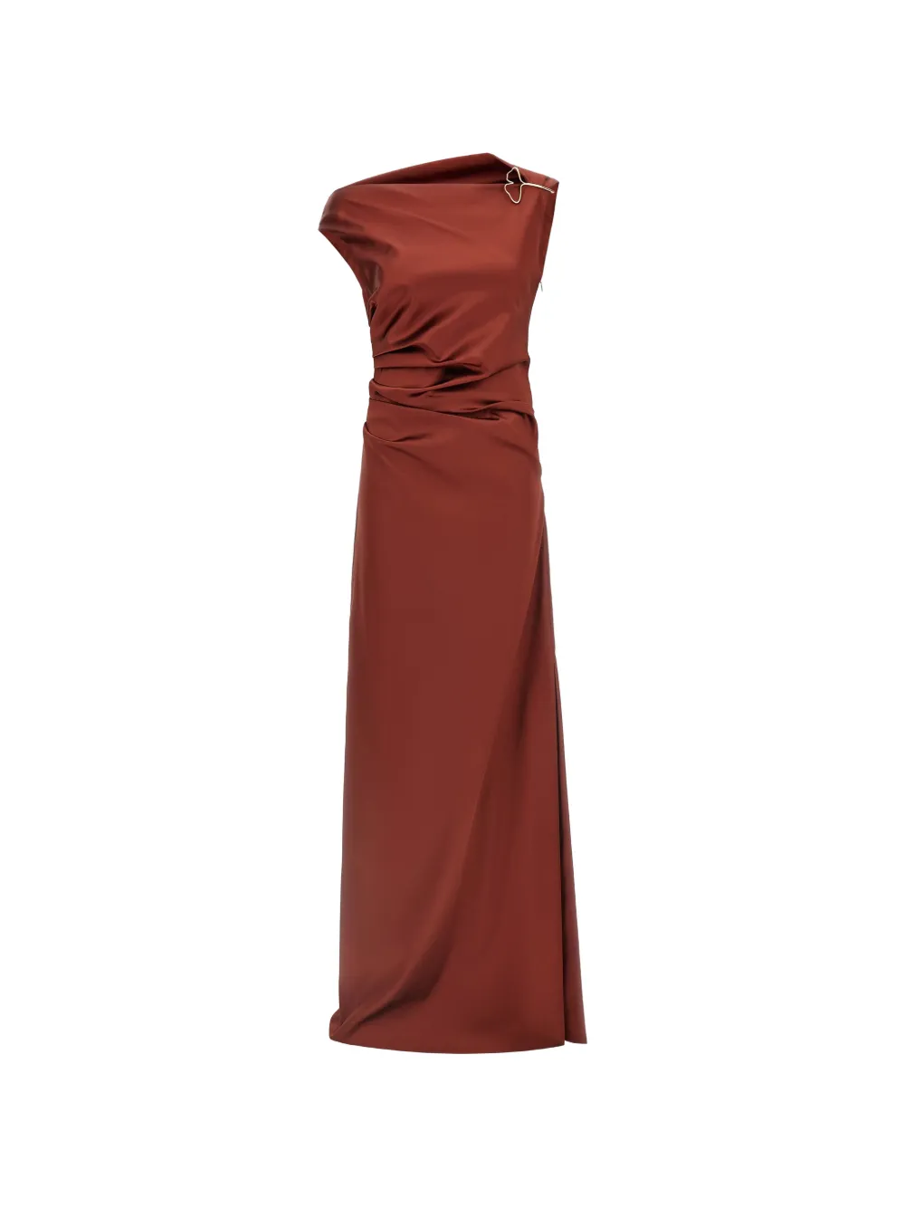Max Mara brooch-detail ruched maxi dress - Marron