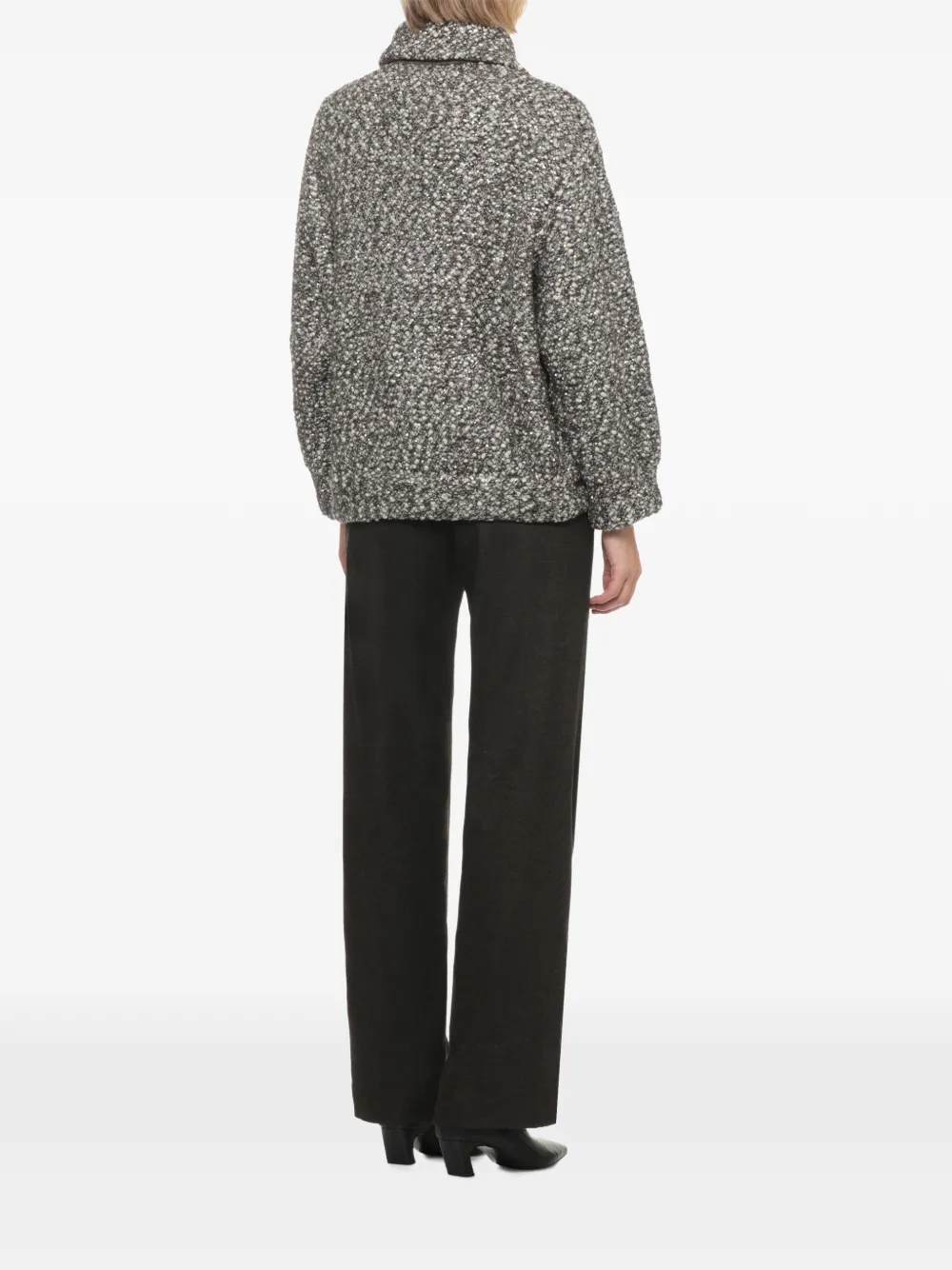 D.Exterior zip-up cardigan Grijs