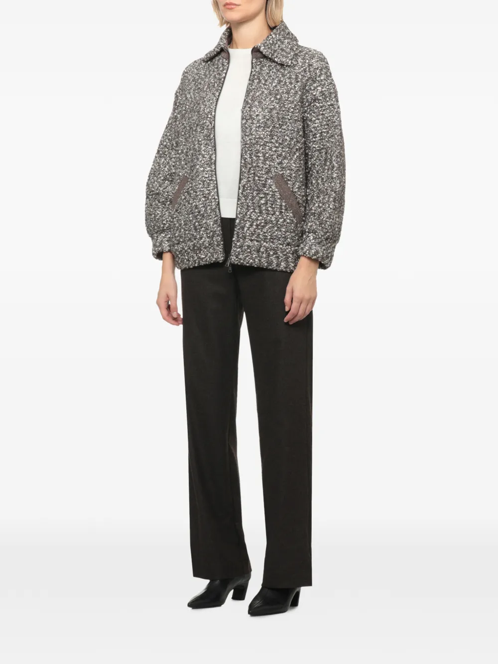 D.Exterior zip-up cardigan Grijs
