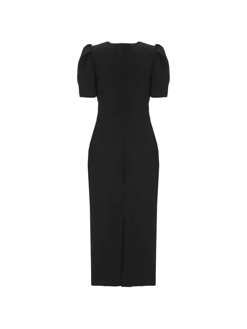 Carolina Herrera Gedrapeerde midi-jurk met pofmouwen Zwart