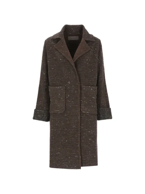 D.Exterior flecked notched-lapel coat