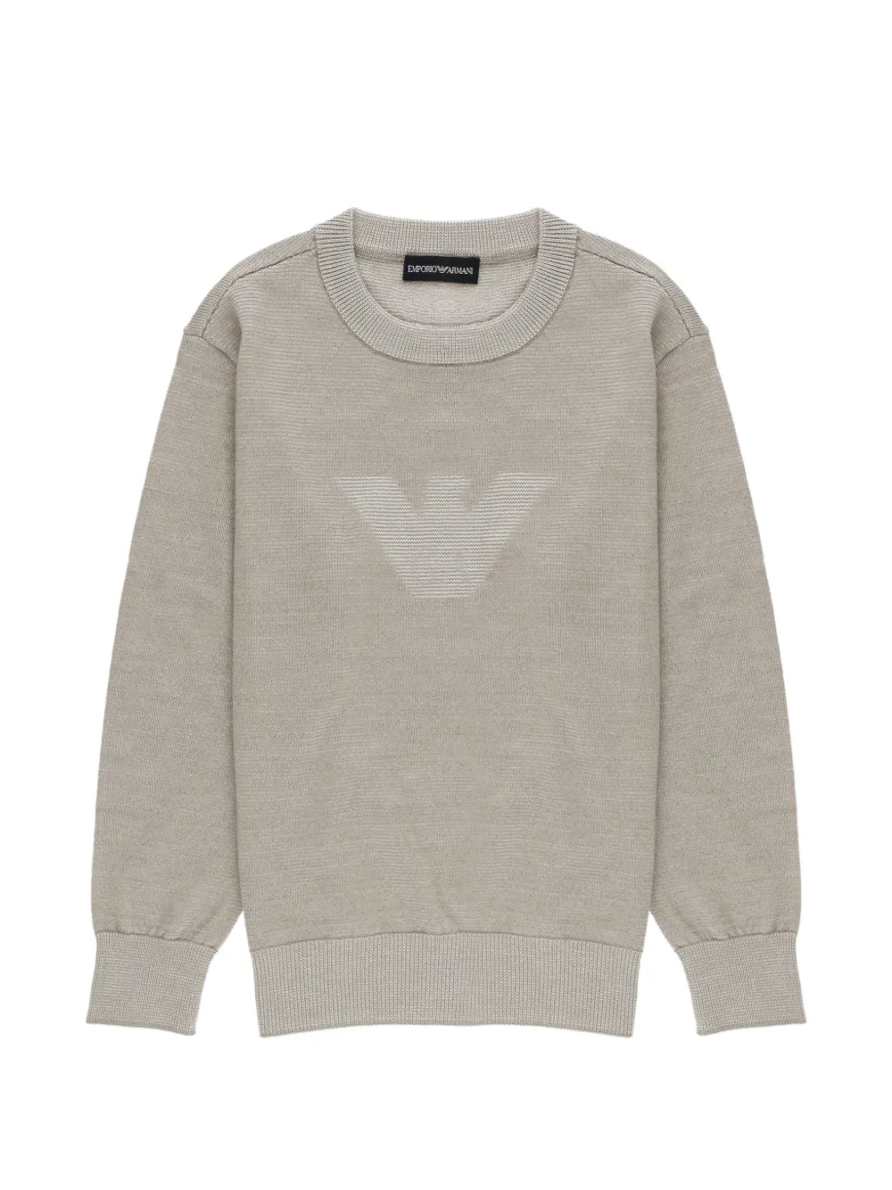 Emporio Ar i Kids logo-intarsia wool sweater Beige