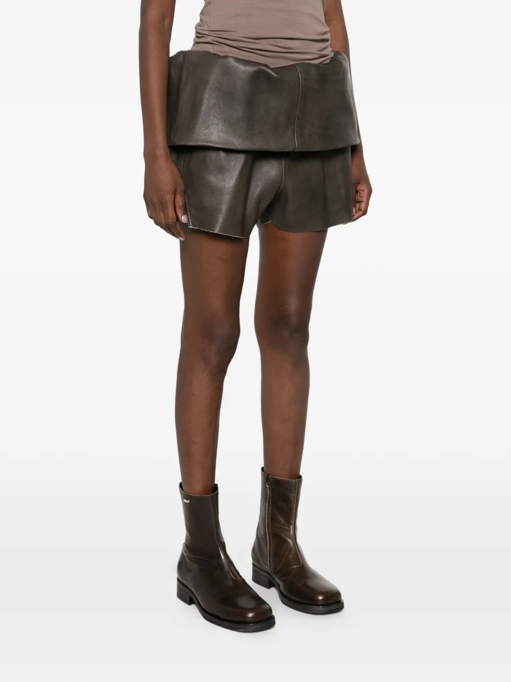 Rick Owens Crater fold-over leather shorts Grijs