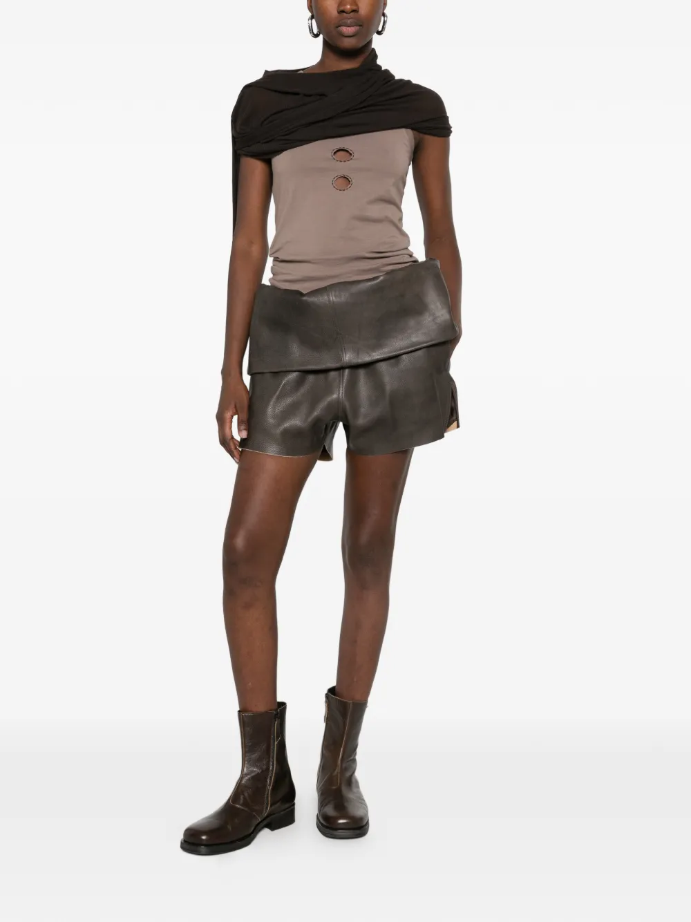 Rick Owens Crater fold-over leather shorts Grijs