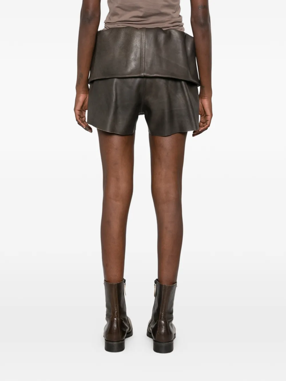 Rick Owens Crater fold-over leather shorts Grijs