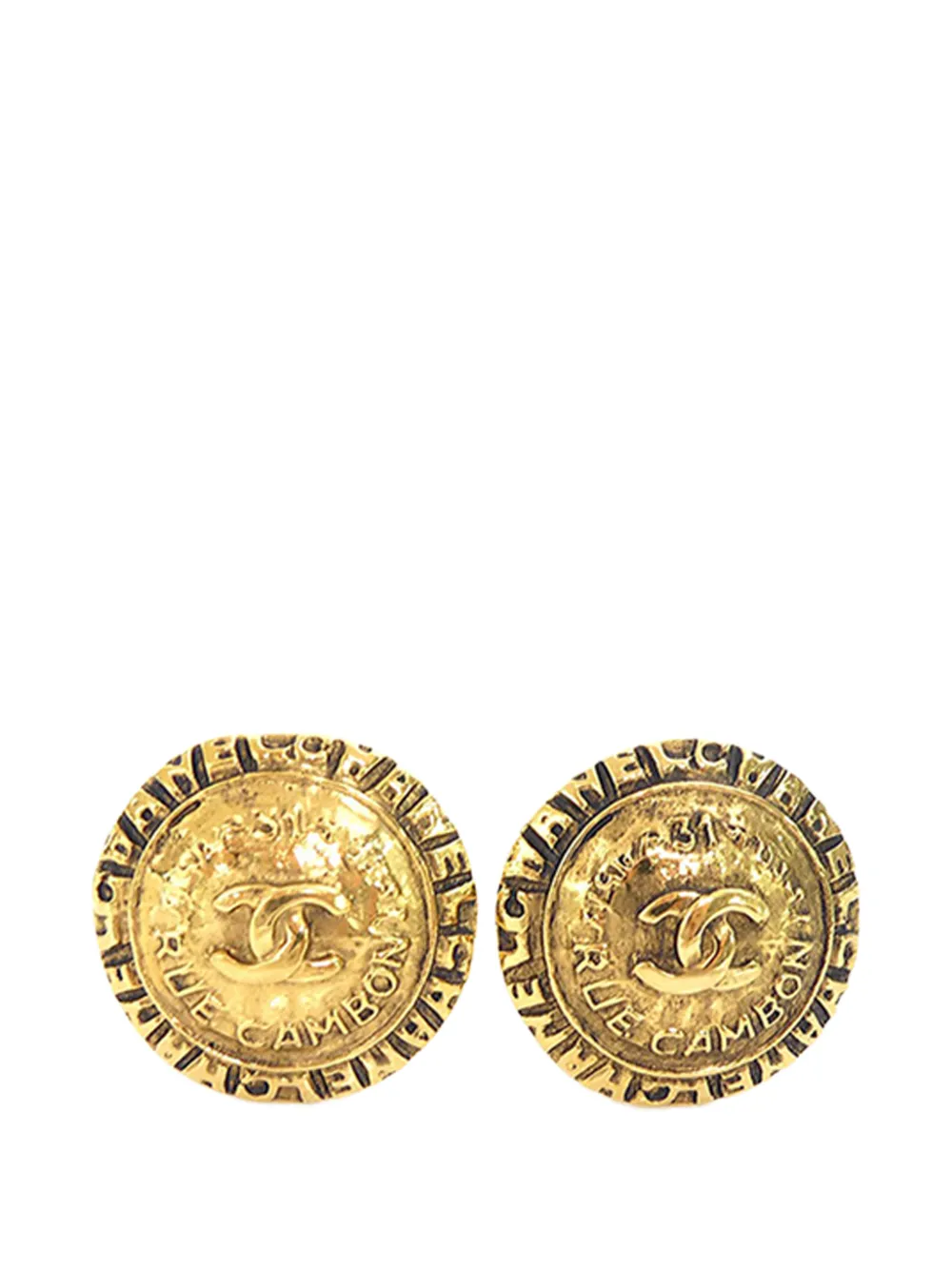 CHANEL Pre-Owned 1970-1980 CC Gold Plated Logo Round Clip On Earrings costume earrings - Oro
