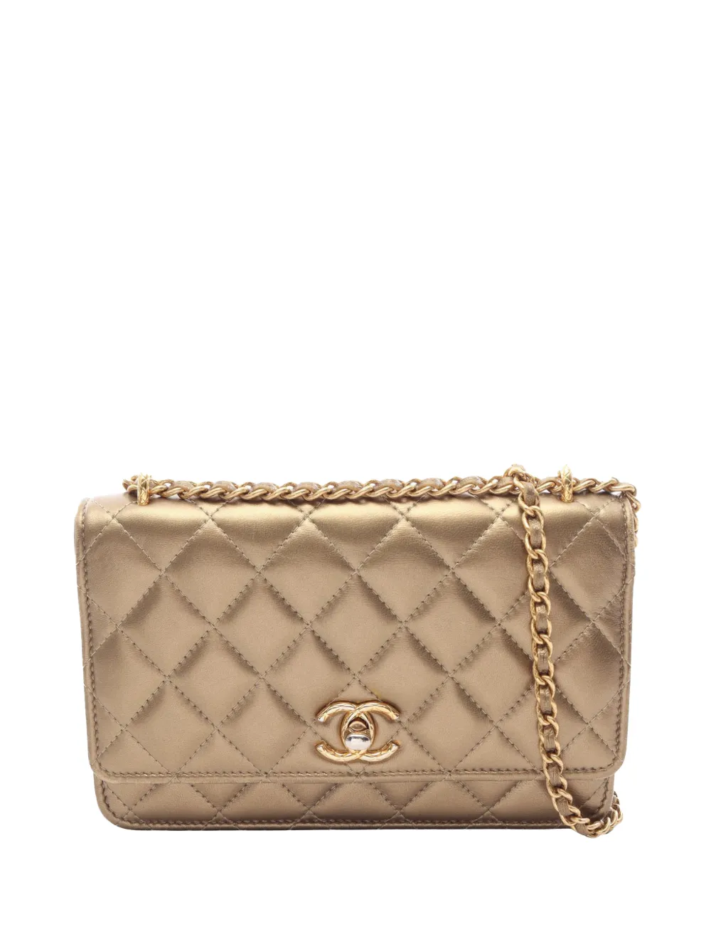 CHANEL Pre-Owned 2021-2026 CC Quilted Metallic Lambskin Wallet on Chain crossbody bag - Oro