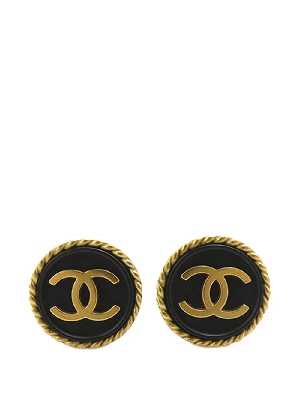 CHANEL Pre-Owned 1995 CC Gold Plated and Enamel Round Clip On Earrings costume earrings
