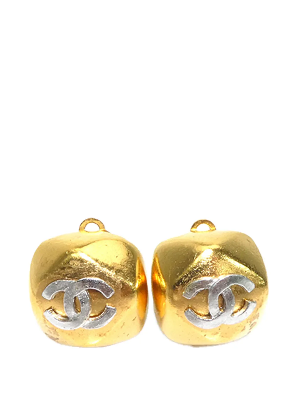 CHANEL Pre-Owned 1998 CC Two Tone Brass Clip On Earrings costume earrings - Argento