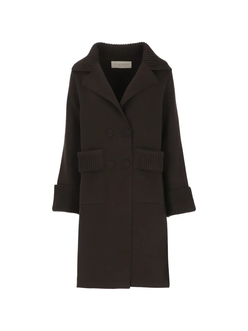 D.Exterior double-breasted ribbed-trim coat - Marron D.Exterior double-breasted ribbed-trim coat - Marron