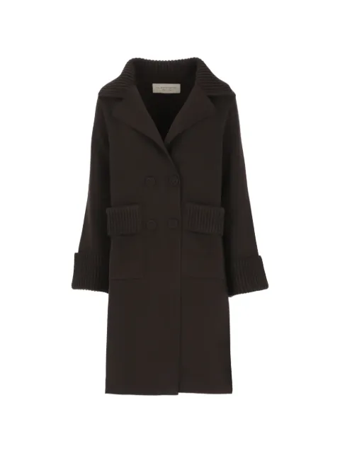 D.Exterior double-breasted ribbed-trim coat