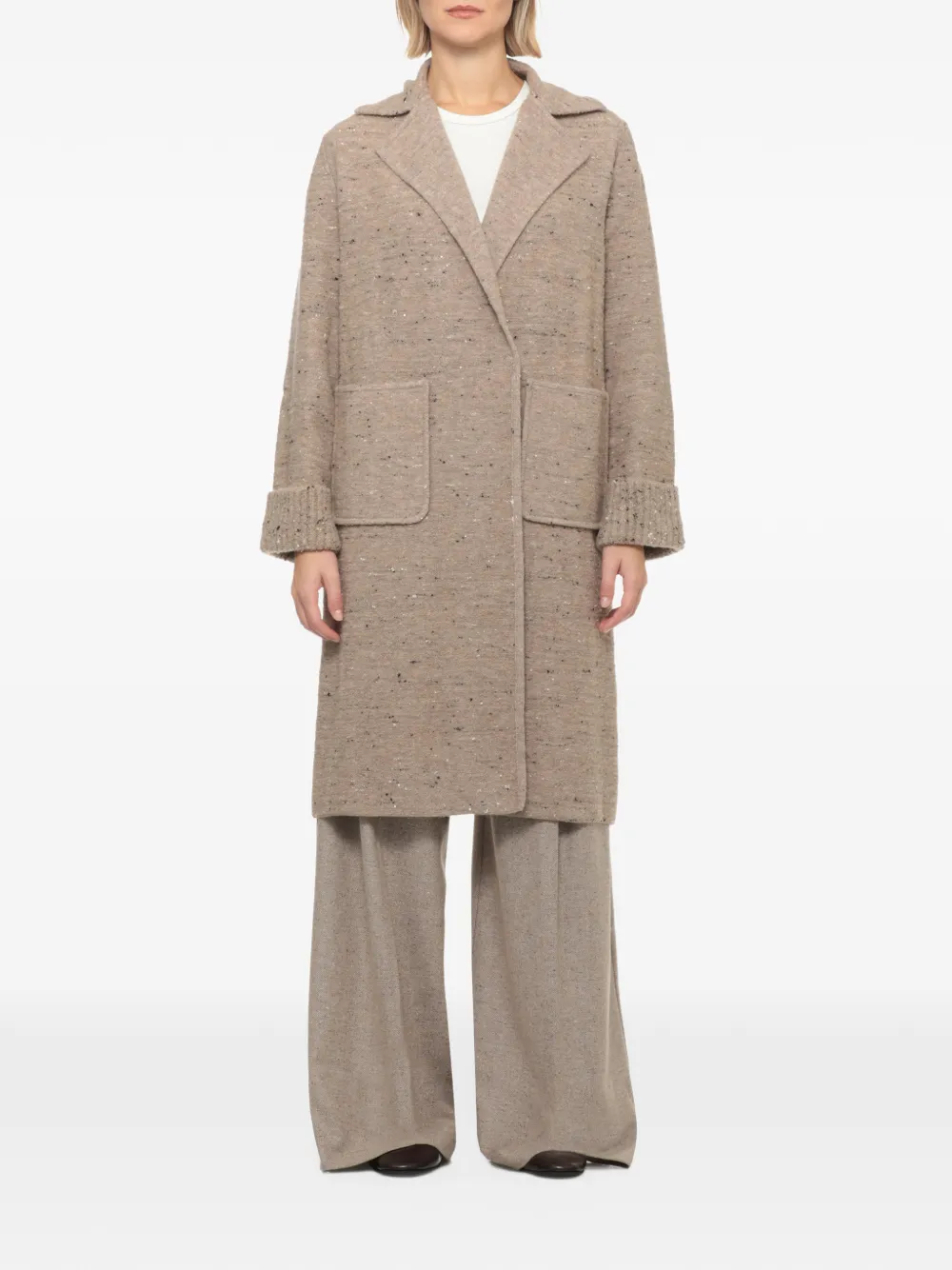 D.Exterior sequin-embellished flecked coat Beige