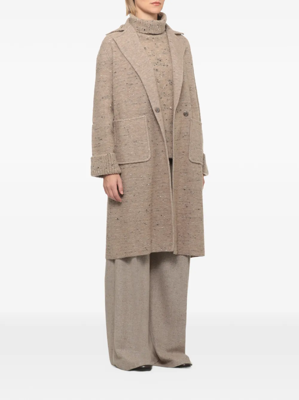 D.Exterior sequin-embellished flecked coat Beige