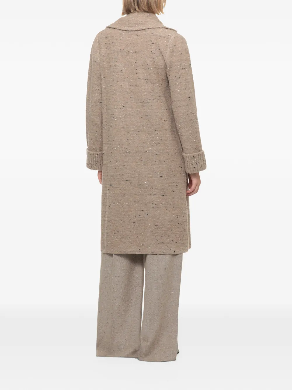 D.Exterior sequin-embellished flecked coat Beige
