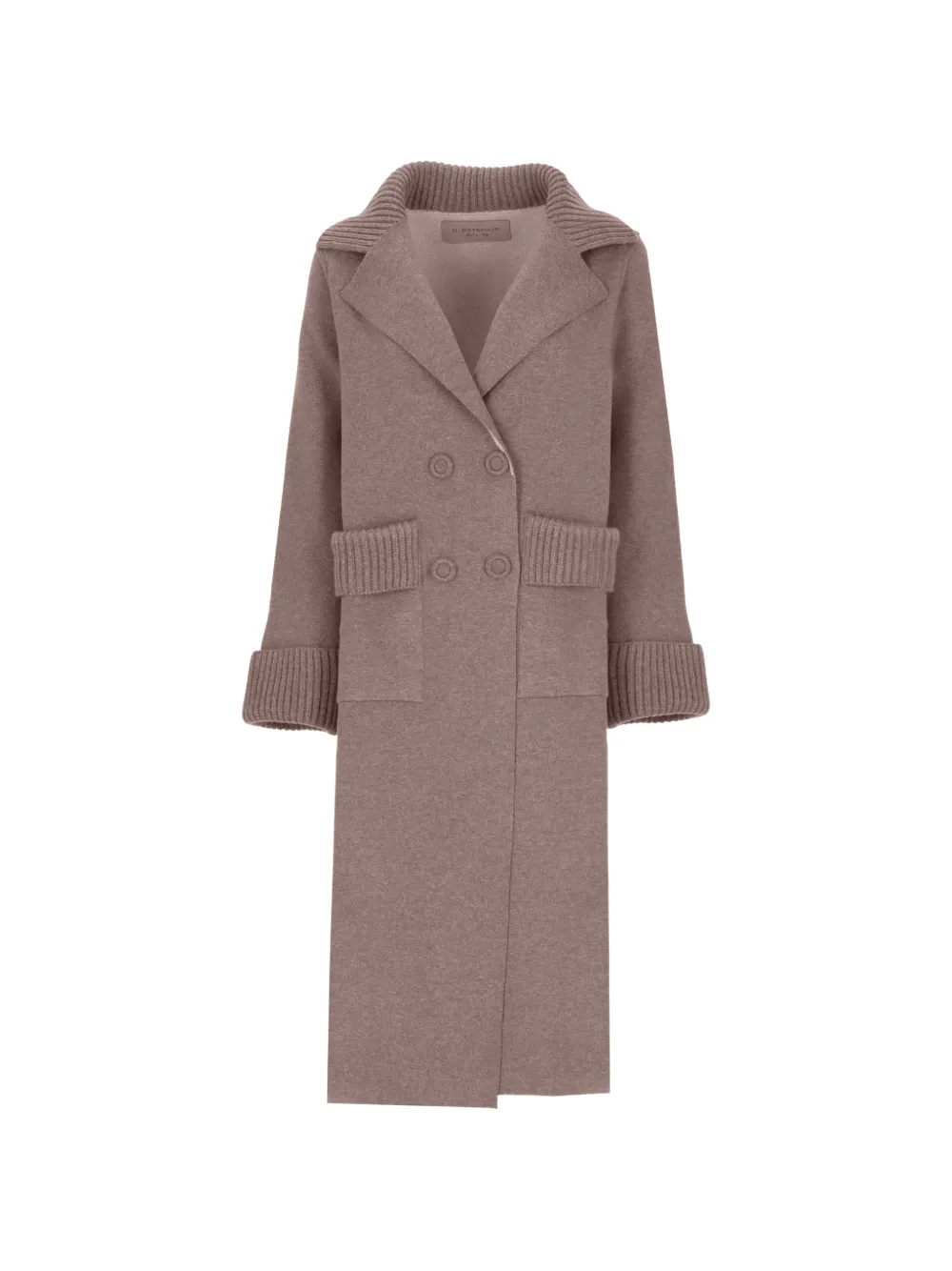 D.Exterior ribbed-trim double-breasted coat - Tons neutres D.Exterior ribbed-trim double-breasted coat - Tons neutres