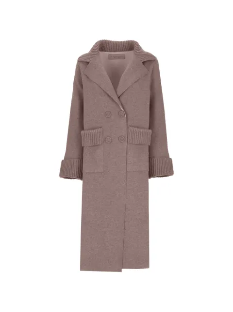D.Exterior ribbed-trim double-breasted coat