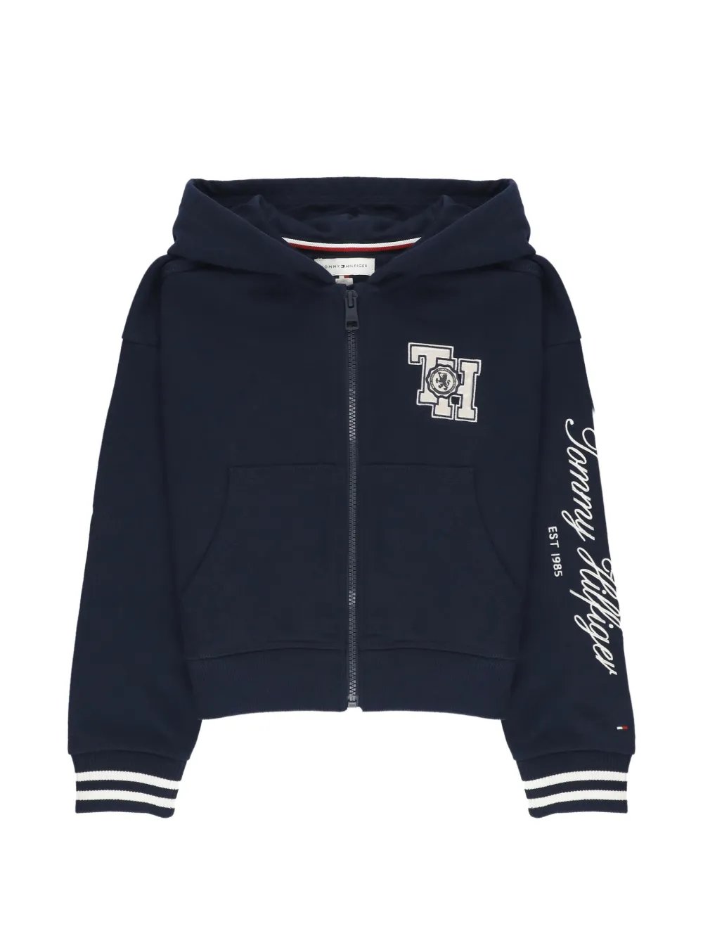 Tommy Hilfiger Crest Terry logo-embroidered zip-up hoodie Blauw