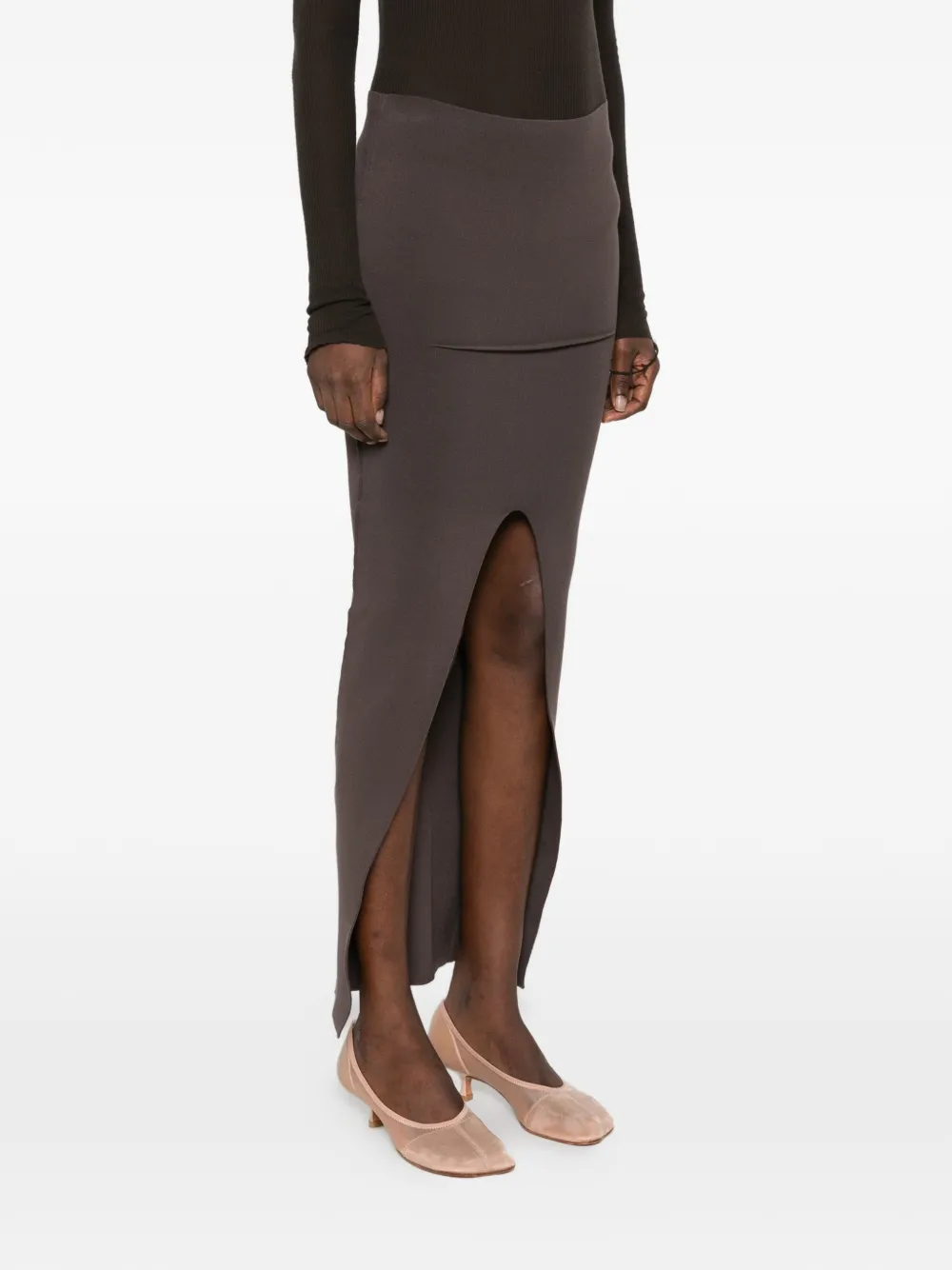 Rick Owens slit-detail ribbed-knit long skirt Grijs