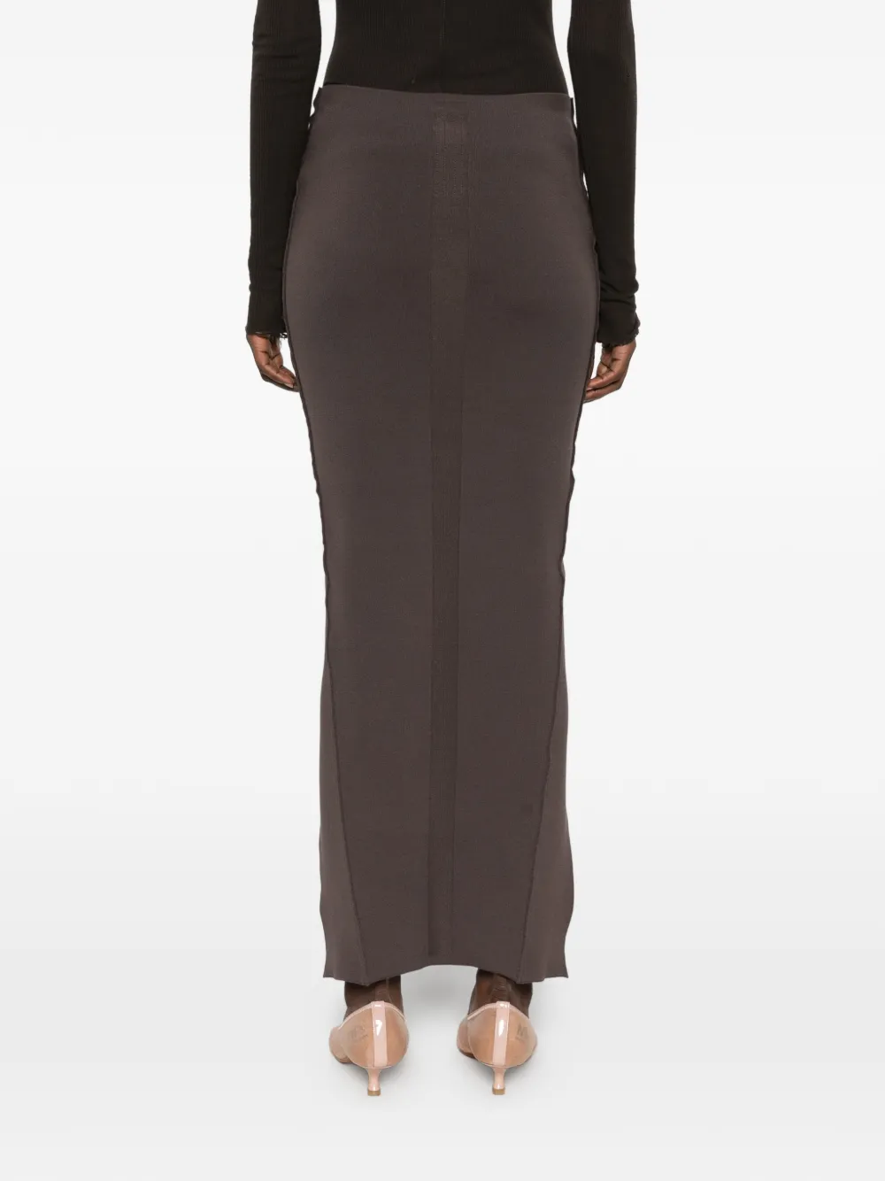 Rick Owens slit-detail ribbed-knit long skirt Grijs