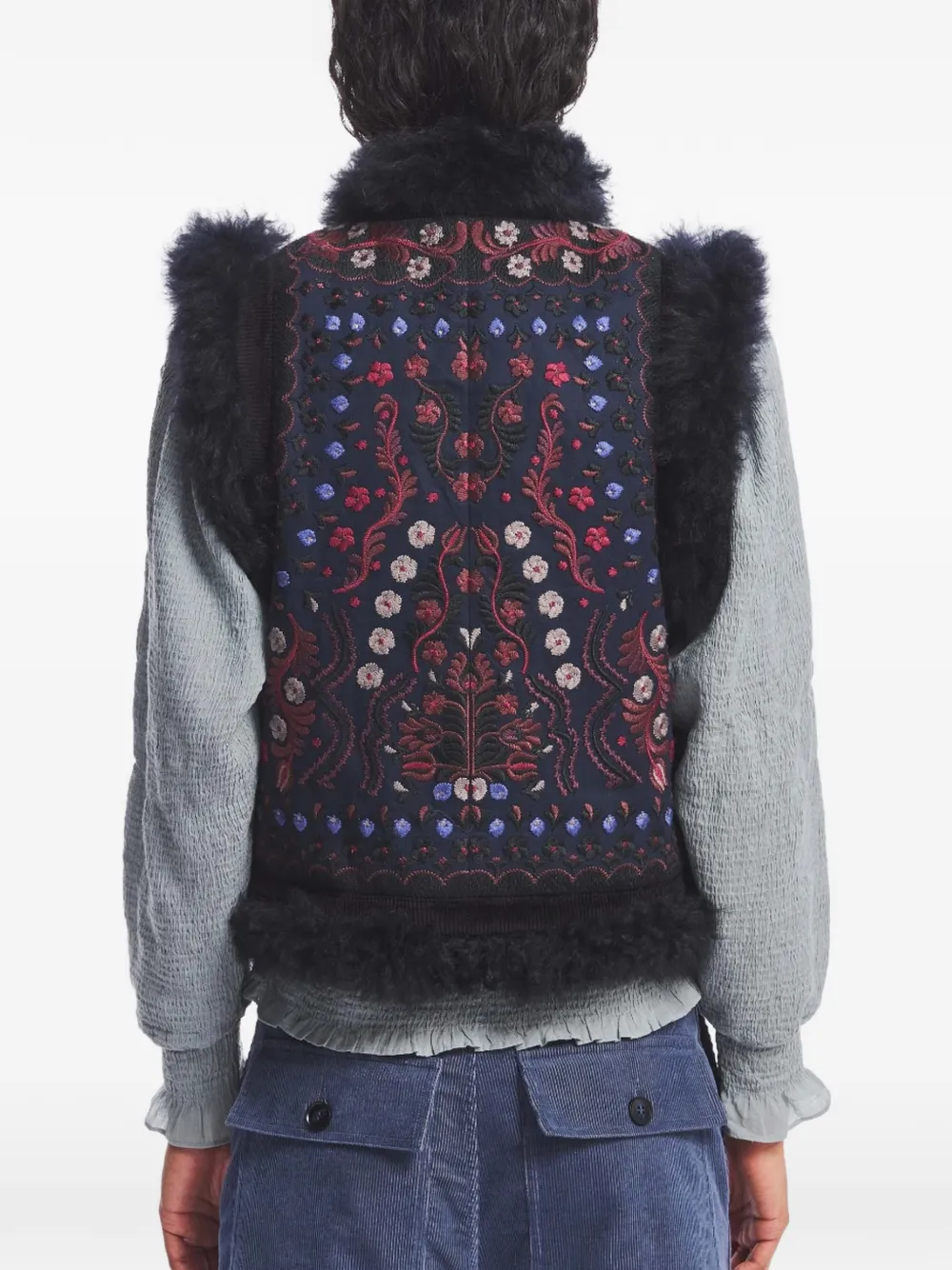 Antik Batik Ivan gilet met borduurwerk Blauw