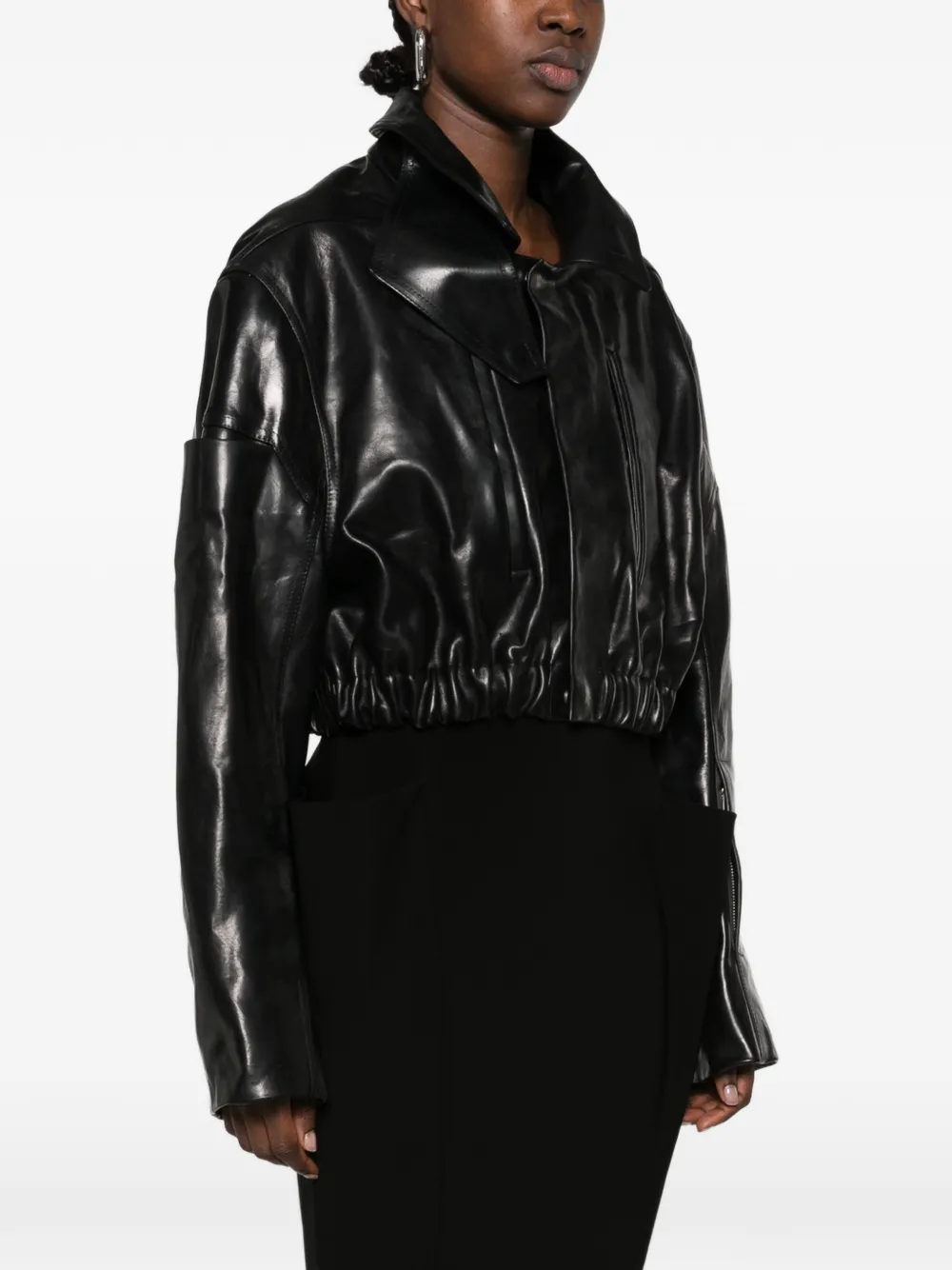 Rick Owens Mac cropped leather jacket Zwart