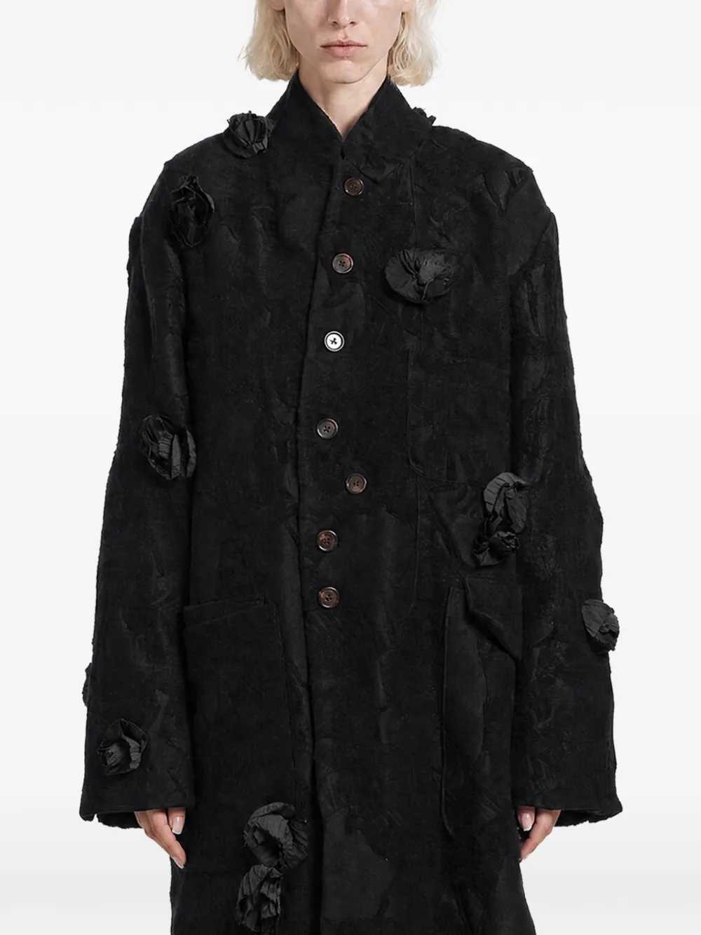 Aleksandr Manamïs Floral Roomy jacquard single-breasted coat
