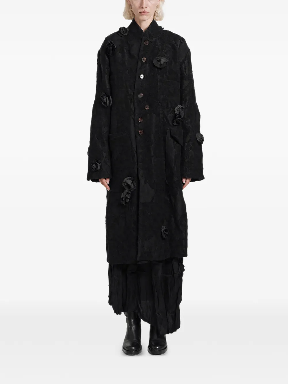 Aleksandr Manamïs Floral Roomy jacquard single-breasted coat - Black
