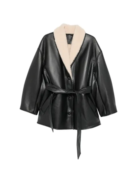 STAND STUDIO Kathi belted faux-shearling-trim jacket