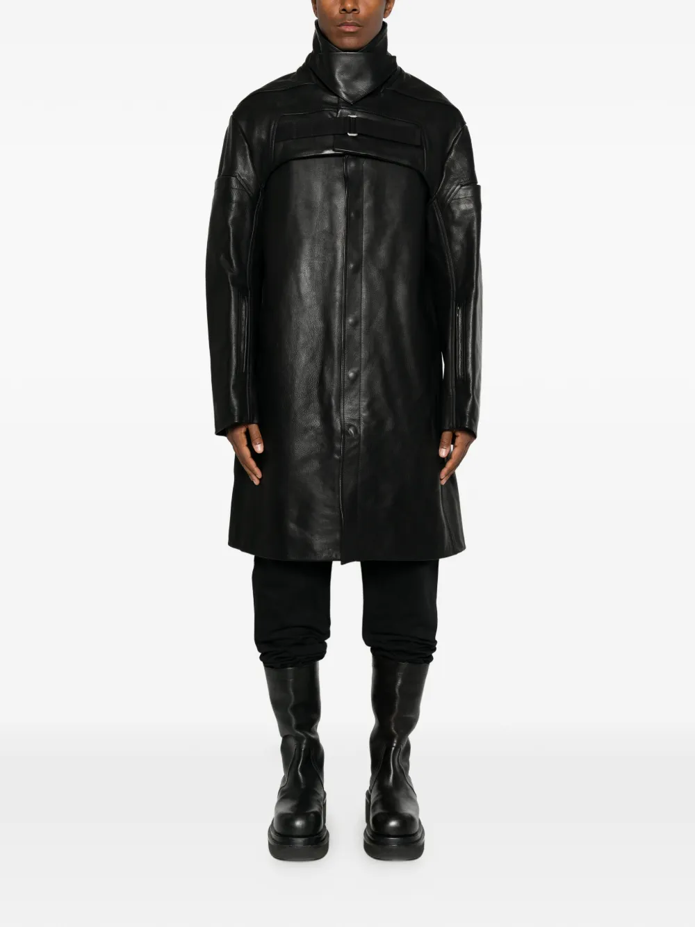 Rick Owens 2 Piece Mac leather longline coat Zwart