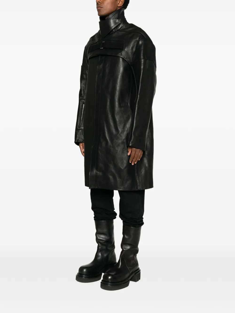 Rick Owens 2 Piece Mac leather longline coat Zwart
