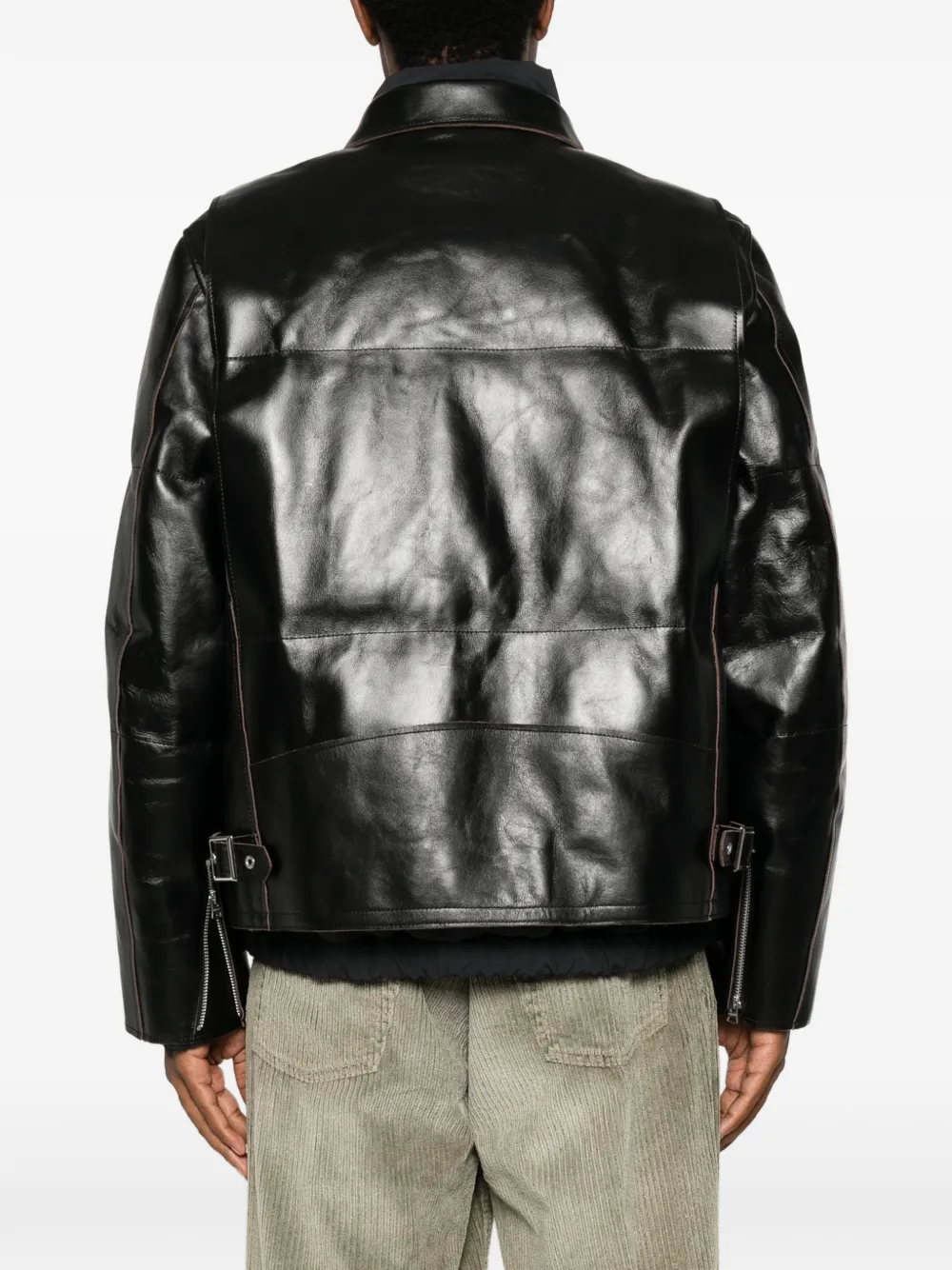 sacai leather panelled jacket Zwart