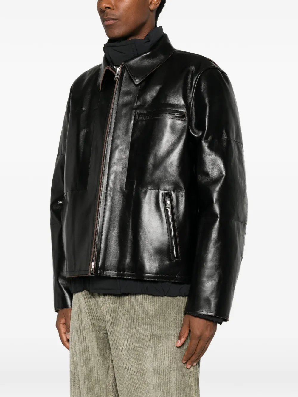 sacai leather panelled jacket Zwart