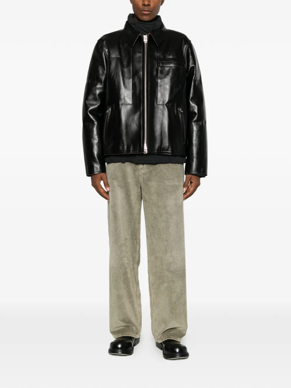 sacai leather panelled jacket Zwart