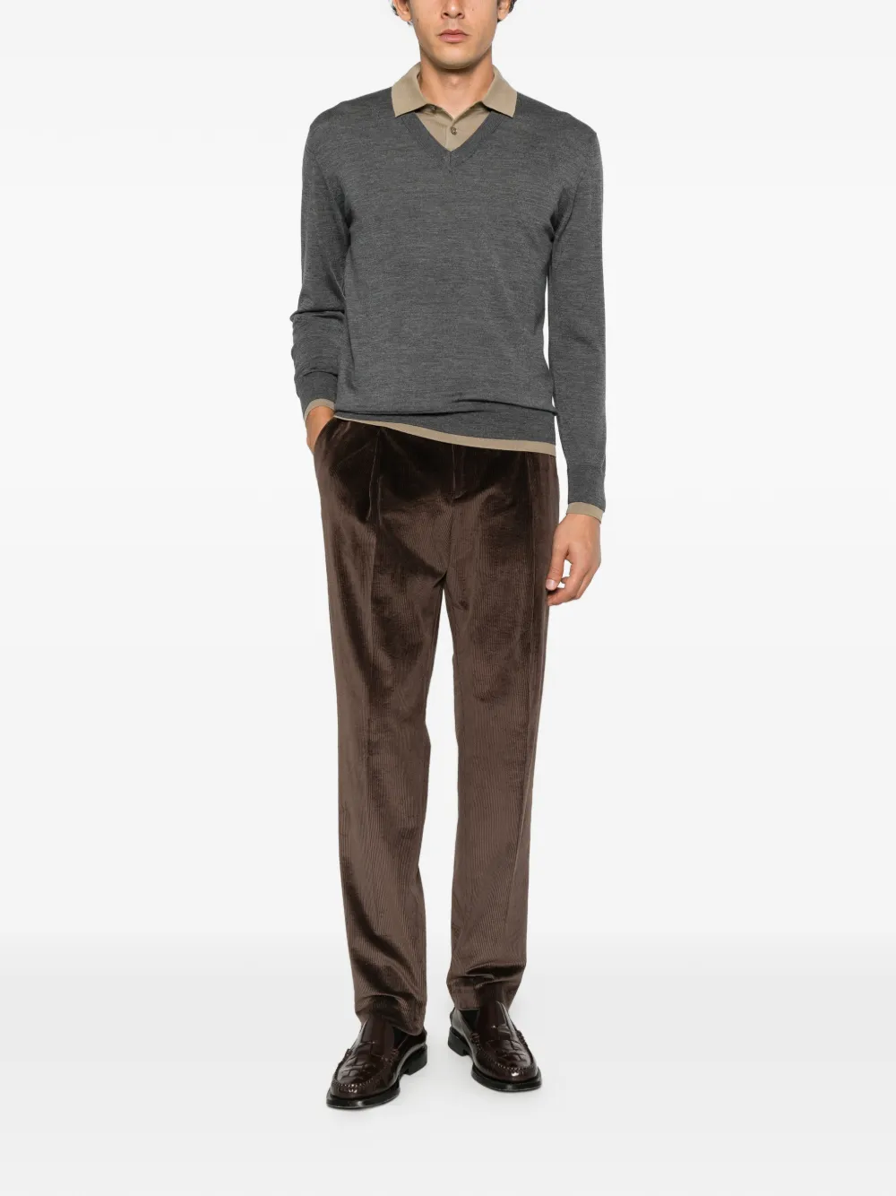 Paolo Pecora layered-effect long-sleeve polo shirt Grijs