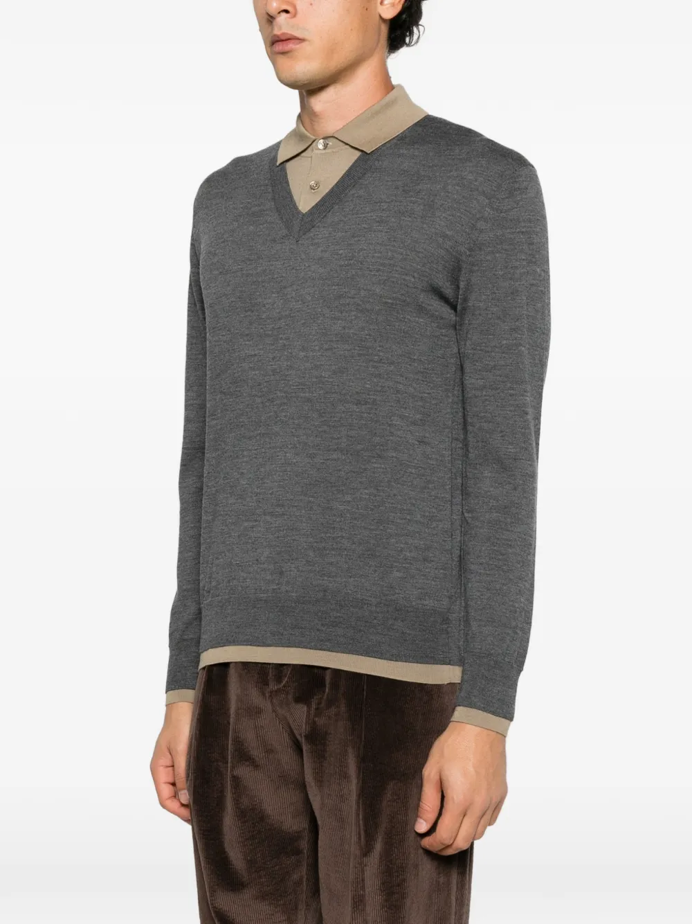 Paolo Pecora layered-effect long-sleeve polo shirt Grijs