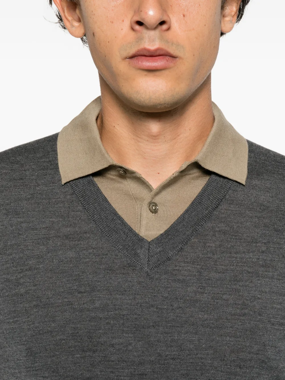 Paolo Pecora layered-effect long-sleeve polo shirt Grijs