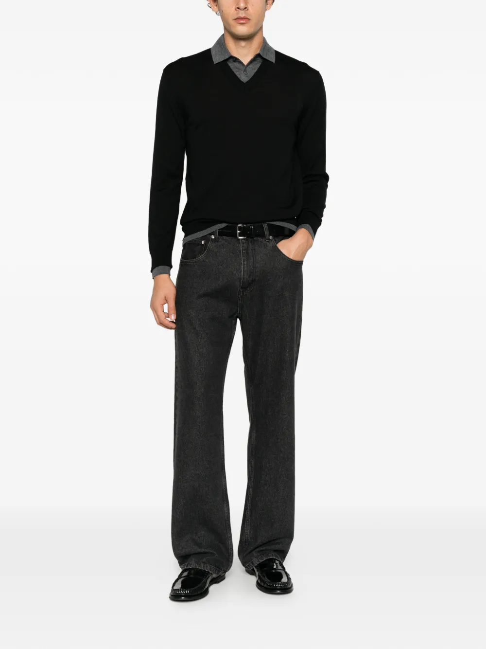 Paolo Pecora V-neck knitted sweater Zwart