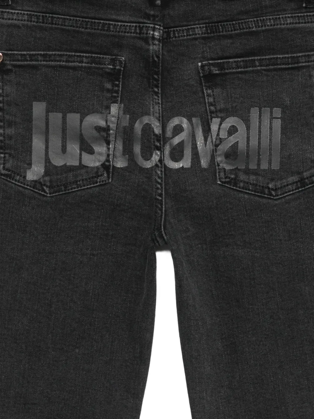 Roberto Cavalli Junior logo-print straight-leg jeans Zwart
