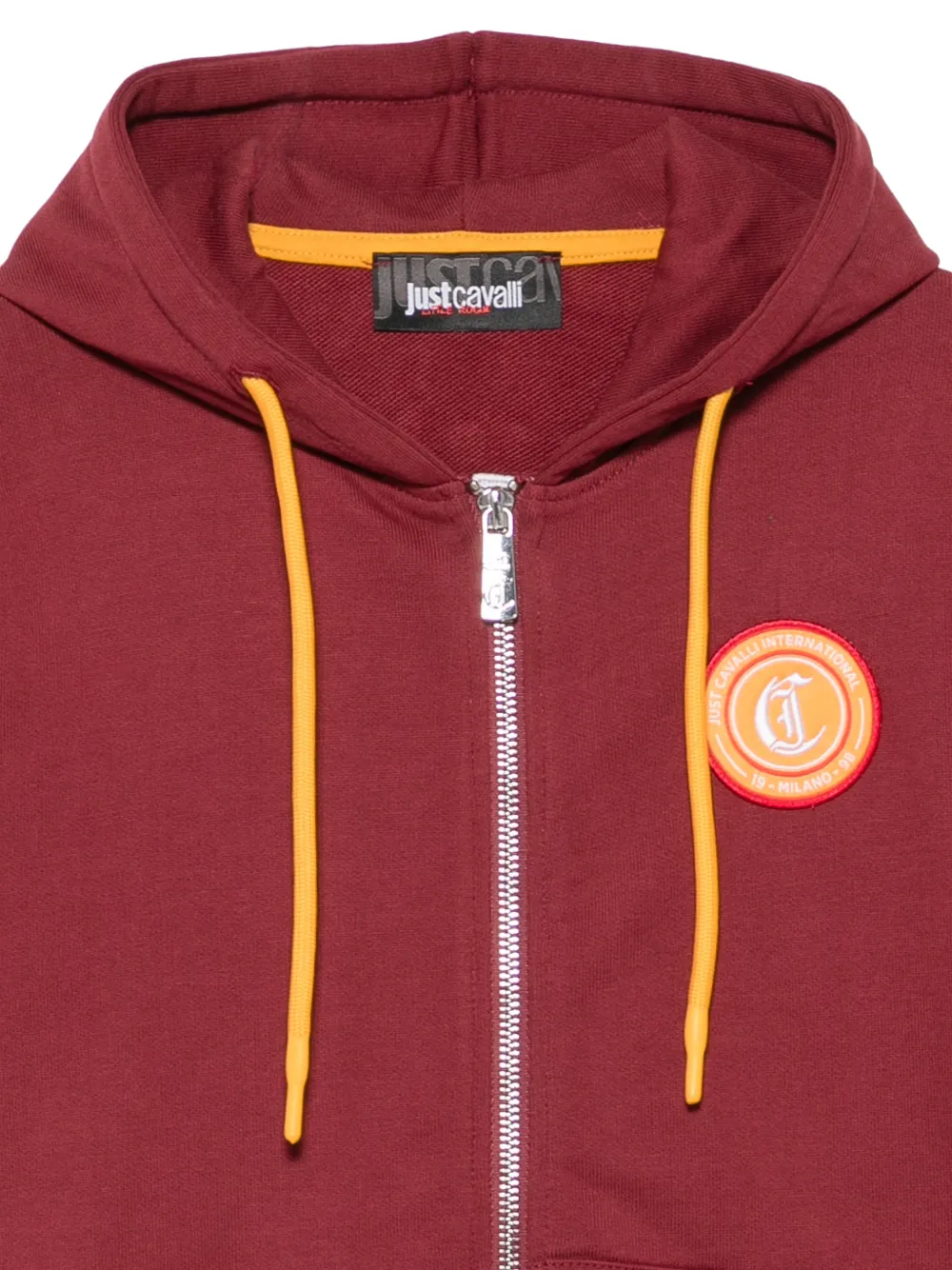 Roberto Cavalli Junior logo-patch graphic-print hoodie Rood