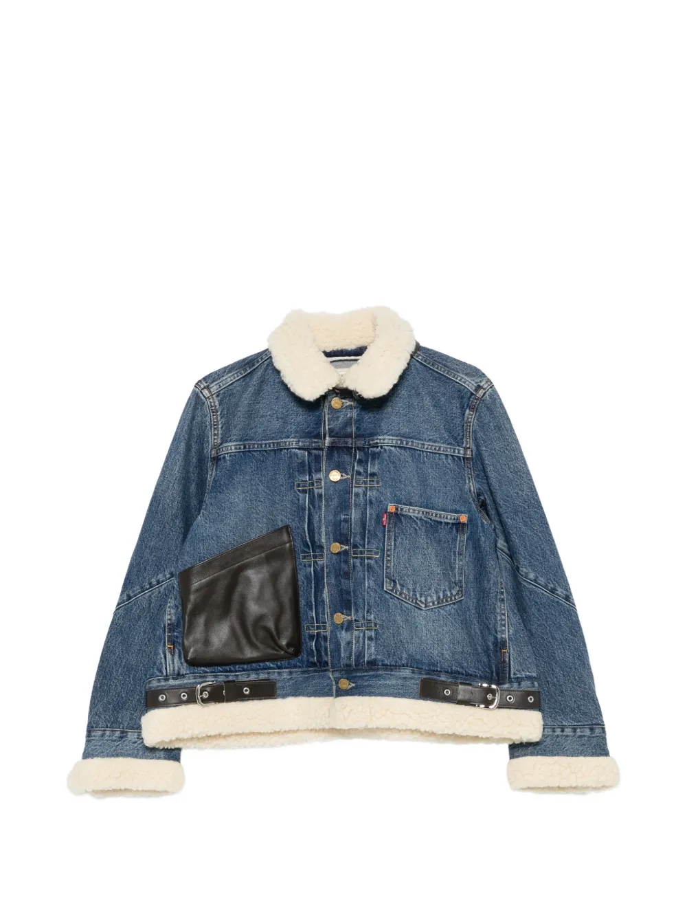 sacai shearling-trim denim jacket - Blau