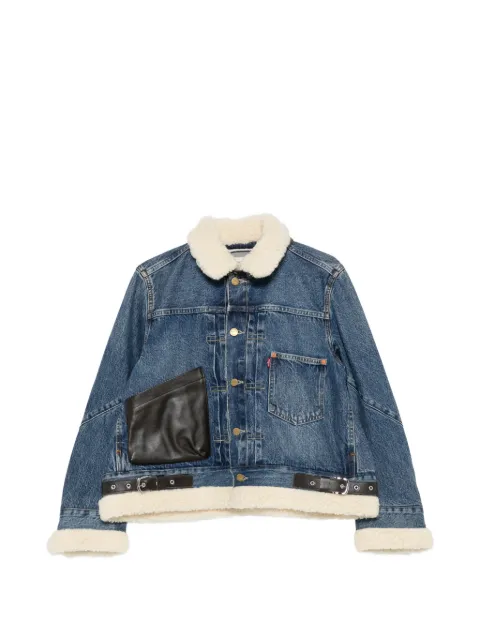 sacai shearling-trim denim jacket